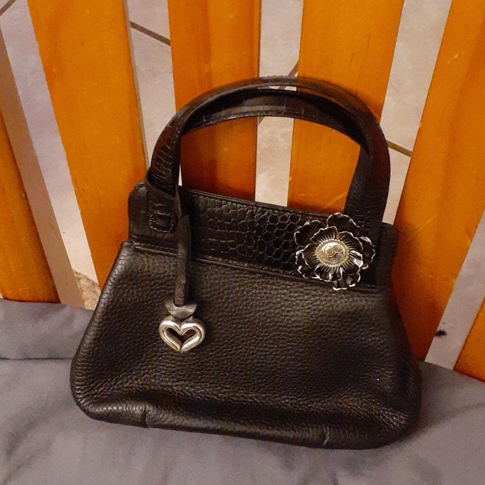 Black Women’s Leather Handbag with Floral Accent
